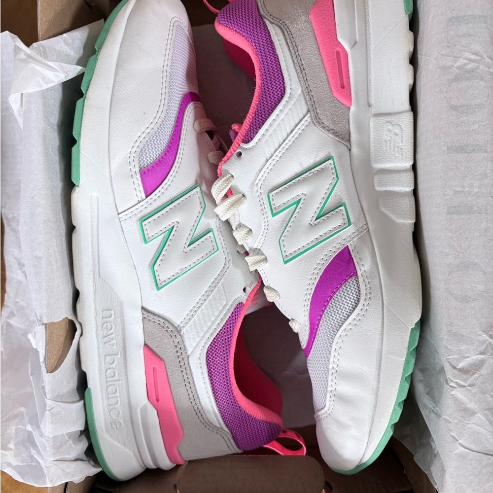 New Balance White Sneaker with Pink, Coral & Mint Accents - Picture 2 of 8